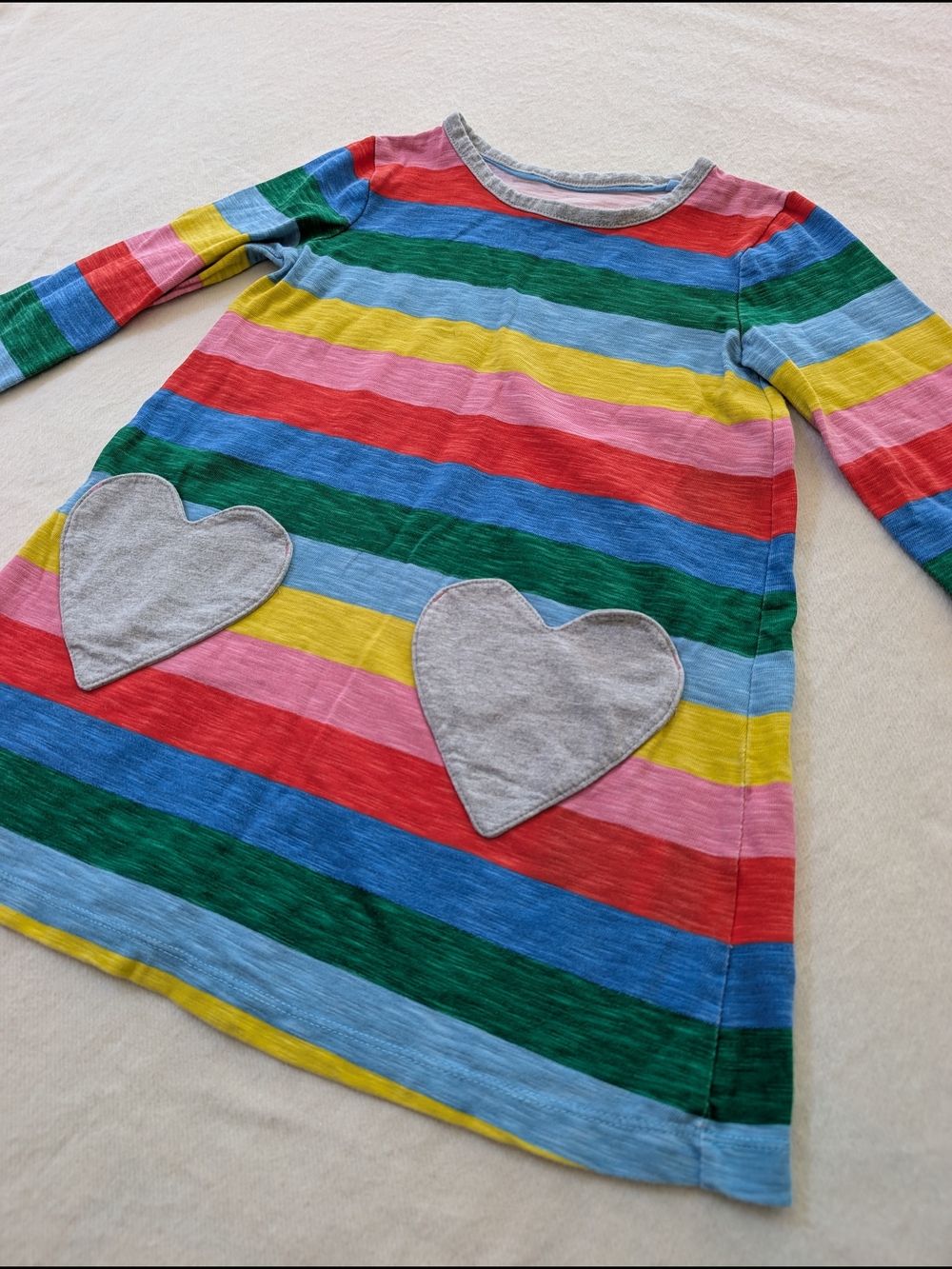 Mini Boden Rainbow Stripe Heart Pocket Dress 100% Cotton